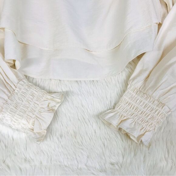 GIANNI BINI Ivory Puffed Sleeve‎ Cropped Peasant Blouse Top Square Neck Medium - Picture 5 of 8